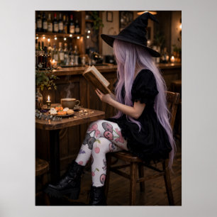 Cartel de bruja de Halloween linda leyendo Arte ac