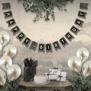 Cartel de Bunting de cumpleaños de cebra con impre