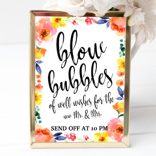 Cartel de Burbujas de Boda Asequible Floral para D