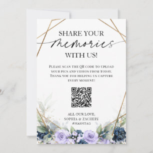 Cartel de código QR para subir fotos de boda azul