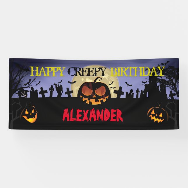 Cartel de cumpleaños de Halloween - Pancarta de ca (Horizontal)
