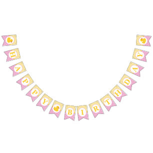 Cartel de cumpleaños del Pato de Goma   Pato rosa 