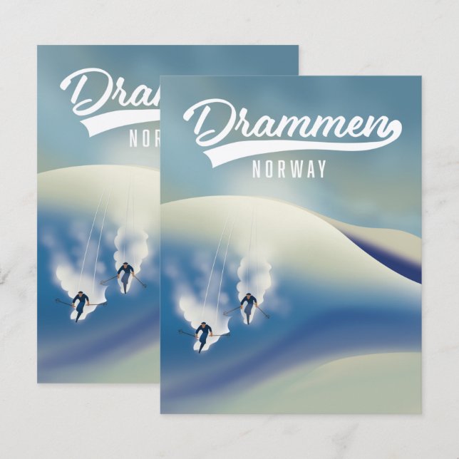 Cartel de esquí de Drammen Noruega (Anverso / Reverso)