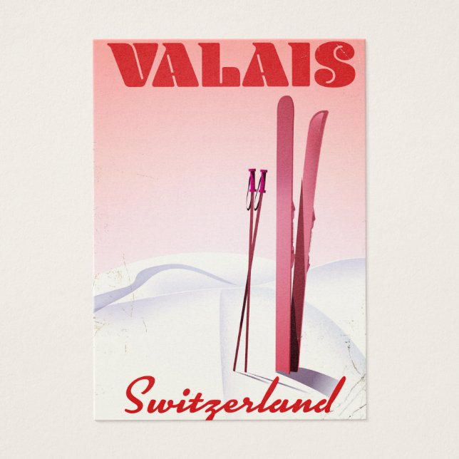 cartel de esquí de estilo vintage de valais Suiza (Frente)