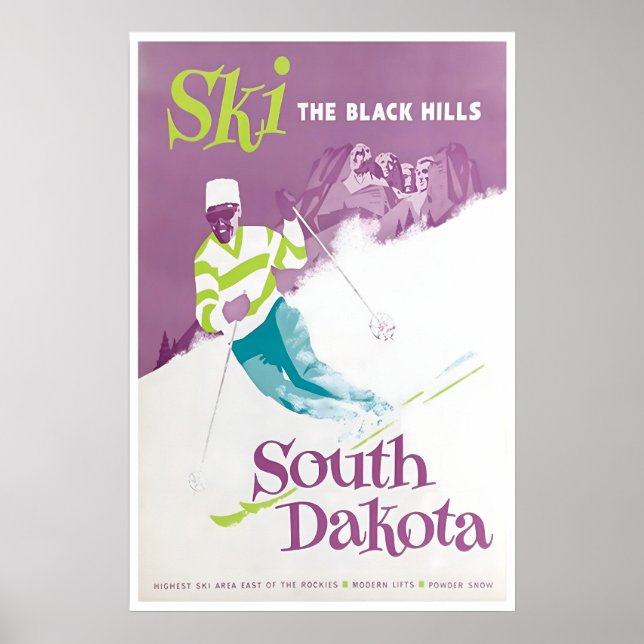 Cartel de esquí de la impresión de Black Hills Dak (Frente)