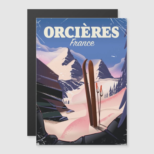 Cartel de esquí de ORCIÈRES Francia (Anverso/Reverso)
