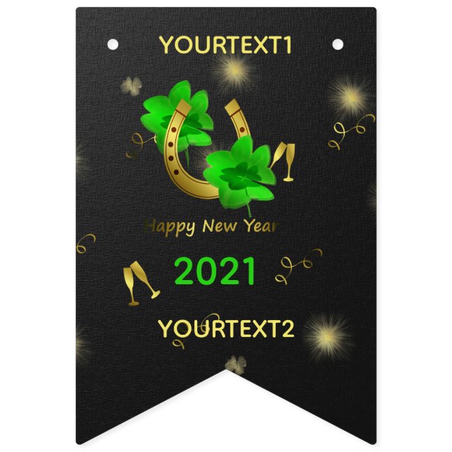cartel de feliz año nuevo de texto dorado (Quinta bandera)
