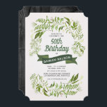 Cartel de hito en la invitación de cumpleaños para<br><div class="desc">Hermosa invitación al cumpleaños inspirada en la naturaleza, con un marco hecho de serrones de helechos, pinos y bosques. Gran invitación a usar para todos - desde adultos que celebran grandes hitos, a adolescentes y niños. Modernas y simples escaramuzas pintadas a mano rodean tu texto anunciando tu gran fiesta. En...</div>