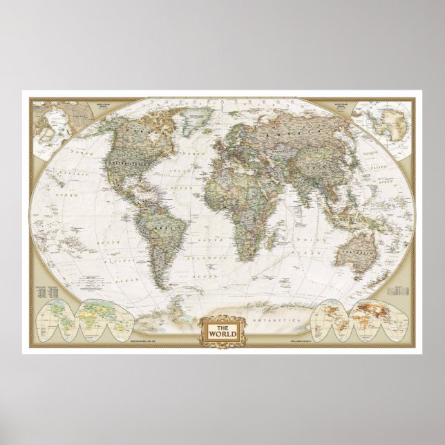 cartel de impresión de mapa antiguo del mundo (Frente)