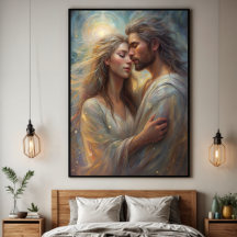 Cartel de impresión de óleo romántico soñador de a