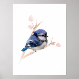 Cartel de impresión de pájaro arrendajo azul