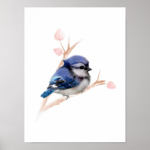 Cartel de impresión de pájaro arrendajo azul
