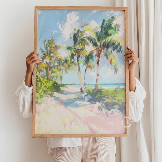Cartel de impresión de playa tropical con palmeras (Tropical Beach Palm Trees Poster Print Painting – Coastal Wall Art, Ocean Landscape Decor, Summer Be)