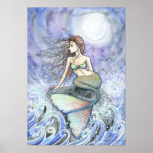 Cartel de impresión de sirena de marea inquieta fa