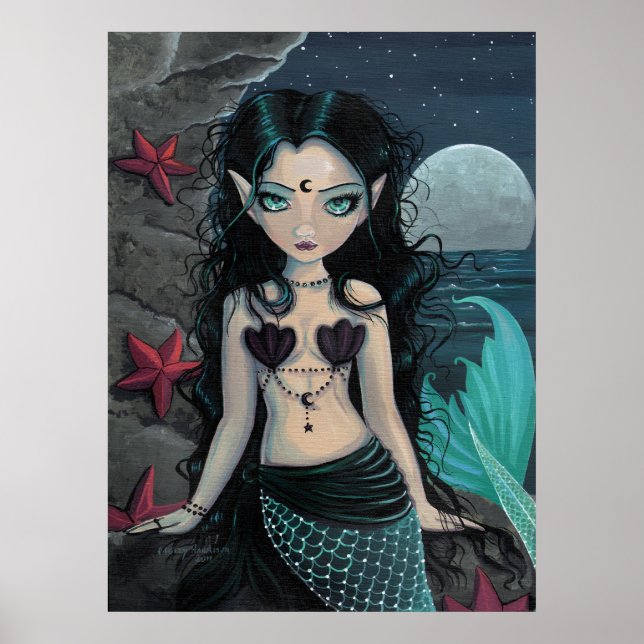Cartel de impresión de sirena perla oscura (Frente)