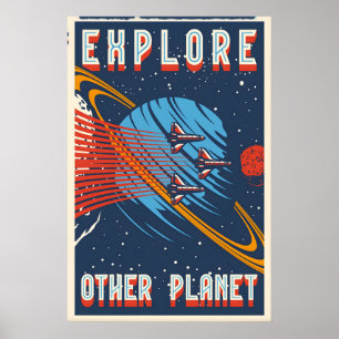 Cartel de Impresión de Viaje Espacial a Otro Plane