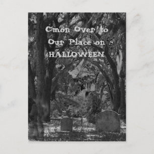 Cartel de invitación a Halloween en cementerio de