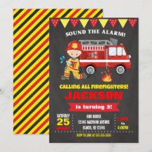 Cartel de invitación al cumpleaños del bombero