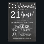 Cartel de invitación al cumpleaños número 21<br><div class="desc">Fondo del tablero 21º de la invitación de cumpleaños con las luces de cadena.Blanco y negro. 13. 15. 16. 18. 20. 21. 30. 40. 50. 60. 70. 80. 90. 100. Cualquier edad. Cumpleaños de adultos. Fiesta de cumpleaños de hombre o mujer. Para más personalización, haga clic en el botón "Personalizar"...</div>