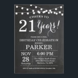 Cartel de invitación al cumpleaños número 21<br><div class="desc">Fondo del tablero 21º de la invitación de cumpleaños con las luces de cadena.Blanco y negro. 13. 15. 16. 18. 20. 21. 30. 40. 50. 60. 70. 80. 90. 100. Cualquier edad. Cumpleaños de adultos. Fiesta de cumpleaños de hombre o mujer. Para más personalización, haga clic en el botón "Personalizar"...</div>