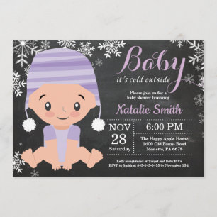 Cartel de invitación Baby Shower morado de inviern