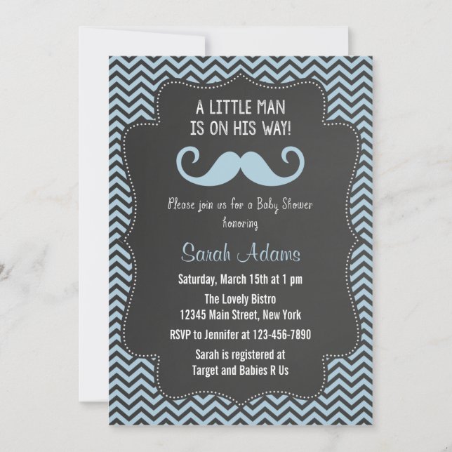 Cartel de invitación de Baby Shower de Mustache (Anverso)