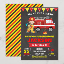Cartel de invitación de cumpleaños para bomberos