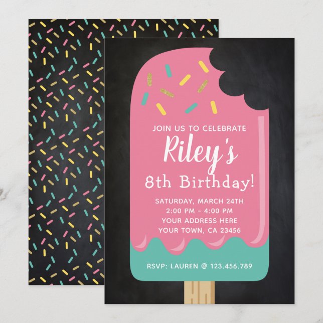 Cartel de invitación de cumpleaños Popsicle (Anverso / Reverso)