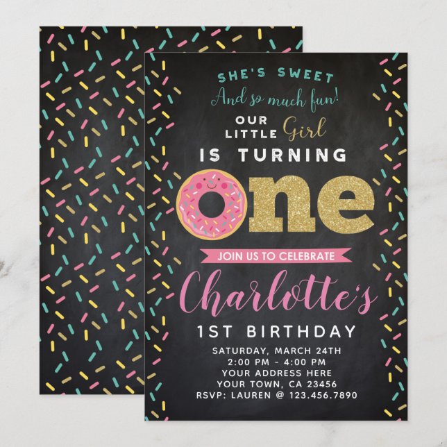 Cartel de la invitación del primer cumpleaños de D (Anverso / Reverso)