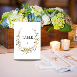 Cartel de la tarjeta de la mesa con flores silvest