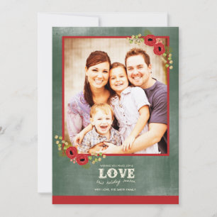 Cartel de la tarjeta fotográfica de Navidad floral