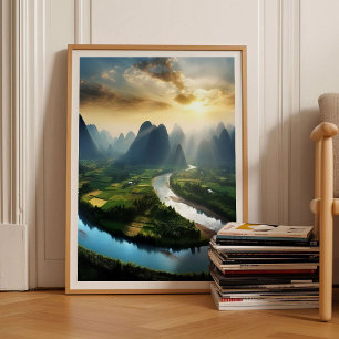 Cartel de las montañas de impresión de China Hong 