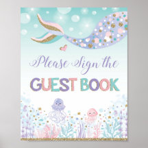 Cartel de libro de visitas de sirena bajo el mar D