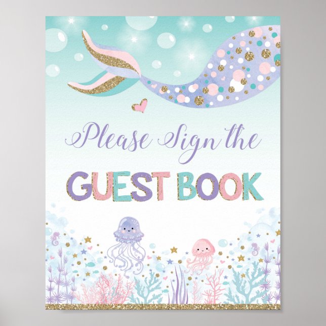 Cartel de libro de visitas de sirena bajo el mar D (Frente)
