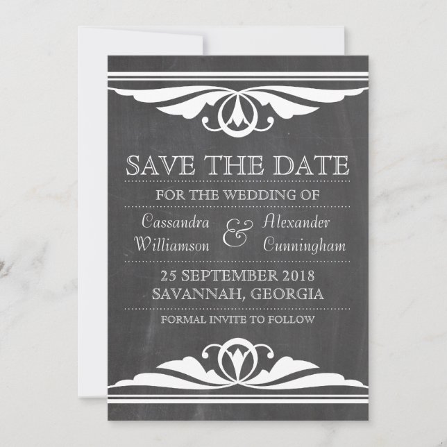 Cartel de marfil deco Guardar la invitación de fec (Anverso)