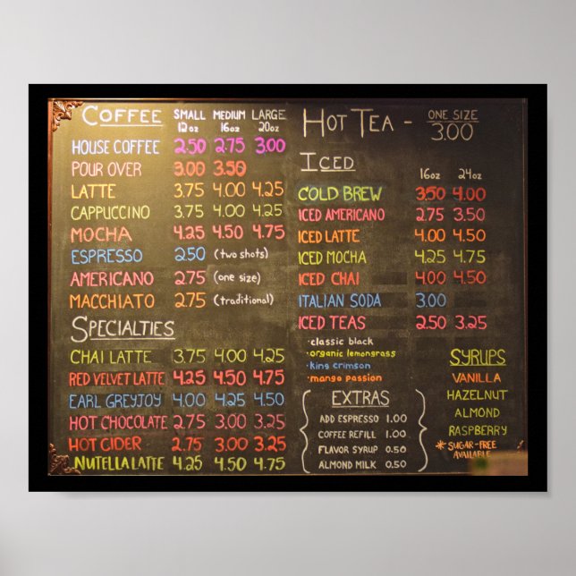 Cartel de menú de cafetería - Póster de 8x10 (Frente)