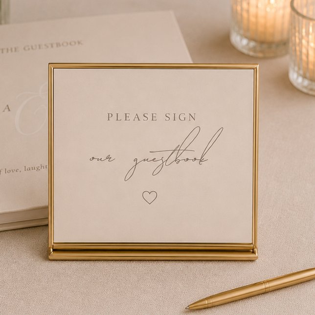 Cartel de mesa de libro de visitas de boda de colo (Minimal Cocoa Brown Guestbook Wedding Table Sign)
