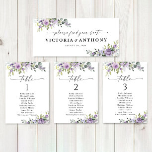Cartel de Mesa Principal de Boda con Flores Violet