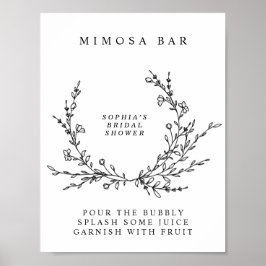 Cartel de Mimosa Bar con Arte de Línea Floral Mini