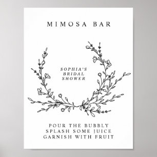 Cartel de Mimosa Bar con Arte de Línea Floral Mini