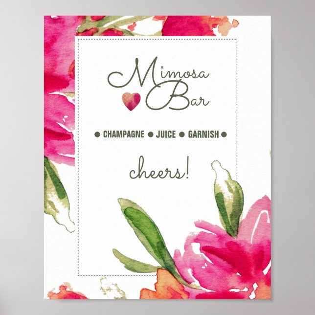 Cartel de Mimosa Bar para Boda | Impresión de Acua (Frente)