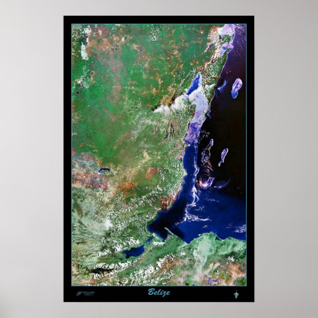 cartel de satélite de Belice foto impresión mapa (Frente)