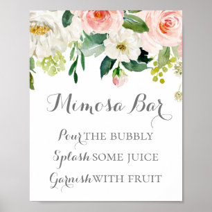 Cartel de Señal de Bar de Mimosa con Flor Rosa y B