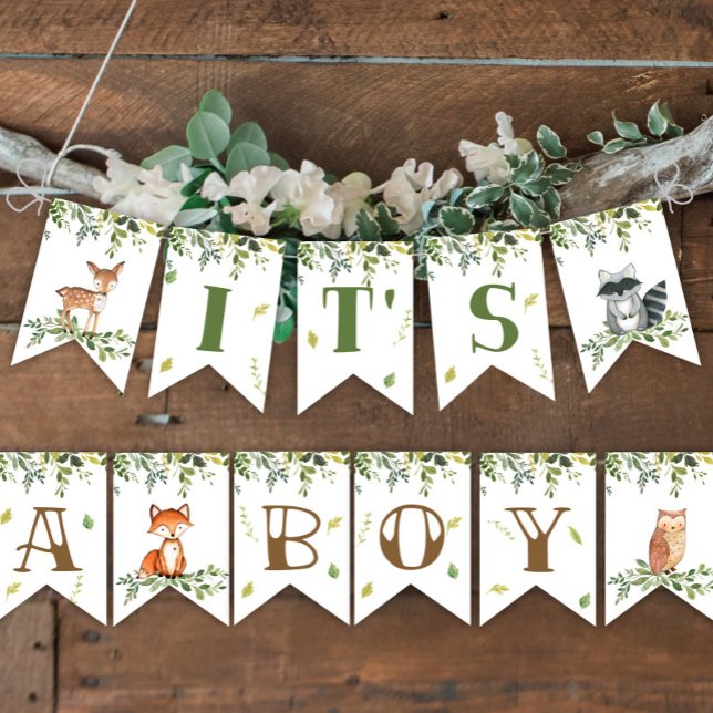 Cartel de un niño ducha de bebé en Woodland (Woodland banner IT'S A BOY)