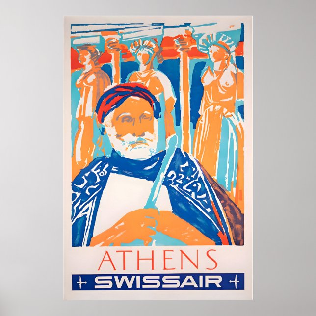 Cartel de viaje a Atenas Grecia Arte Griego Impres (Frente)