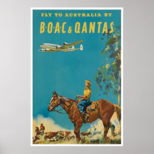 Cartel de viaje a Australia Arte australiano BOAC