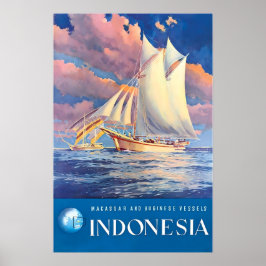 Cartel de viaje a Indonesia Pueblo Bugis Arte Bugi