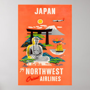 Cartel de viaje a Japón Arte japonés Northwest Ori