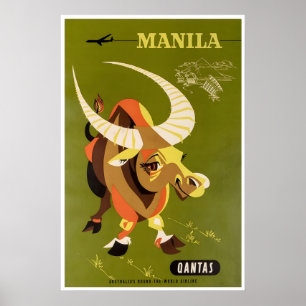 Cartel de viaje a Manila Filipinas Arte Qantas