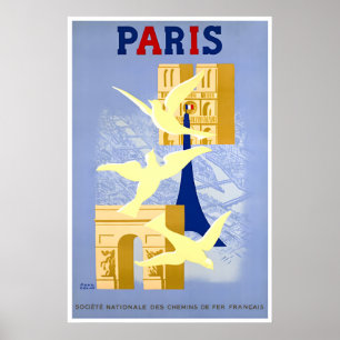 Cartel de viaje a París Arte francés Paul Colin Fr